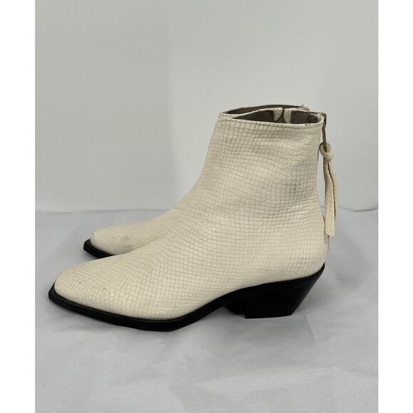 AllSaints Lenora Bootie Size 37 US 7 Off White Goat Leather Simulated Snake Skin - Picture 5 of 16
